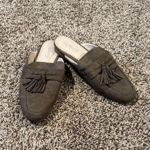 Brown Tassel Faux Suede Slides